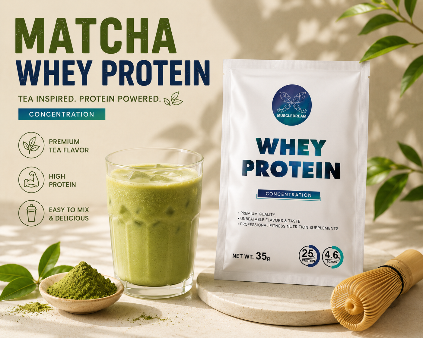 MUSCLEDREAM High Protein Instant Shake Drink - Popular Matcha Flavor - 35g