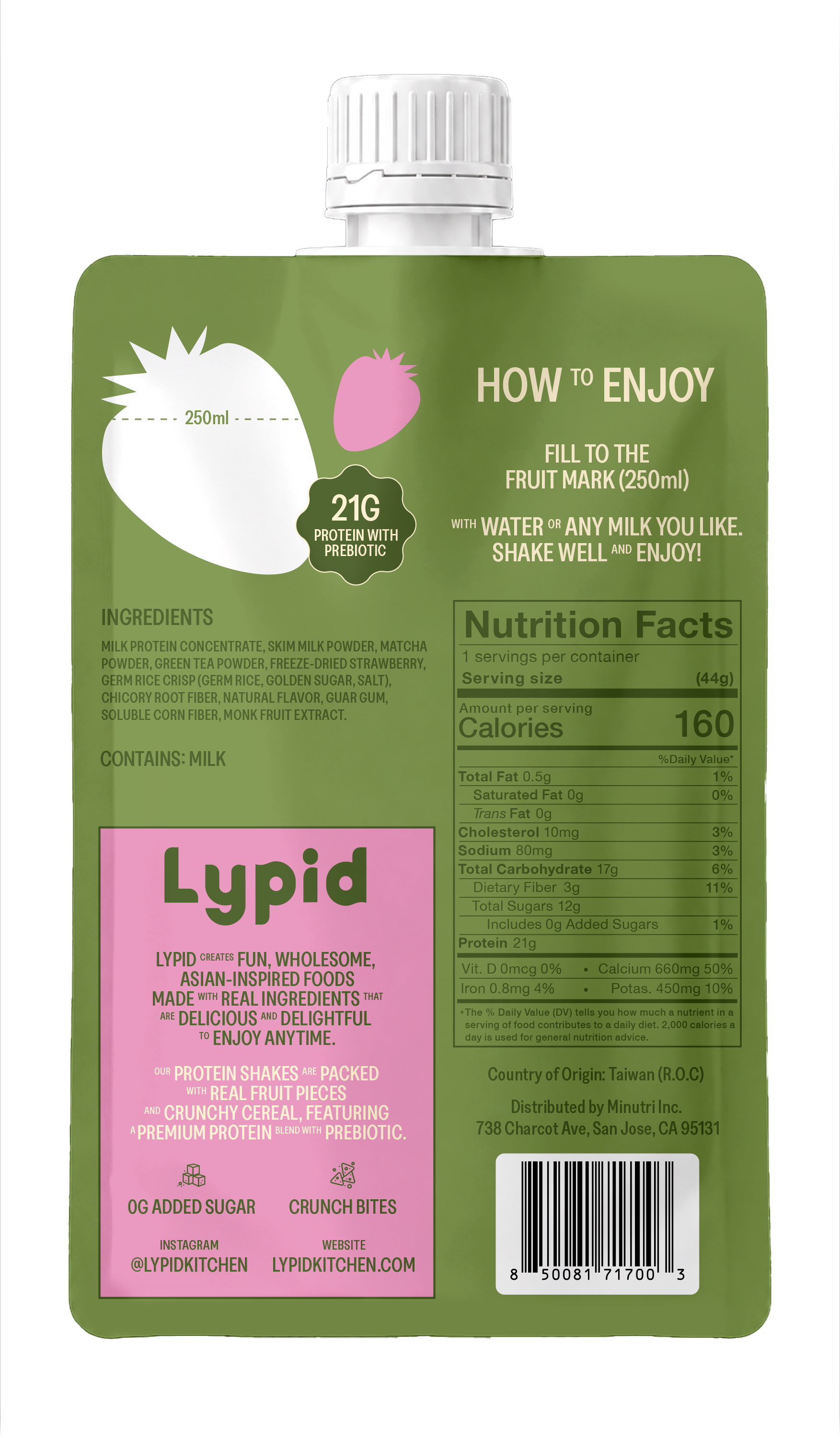 Lypid Matcha Strawberry Crunch Protein Shake - 44g