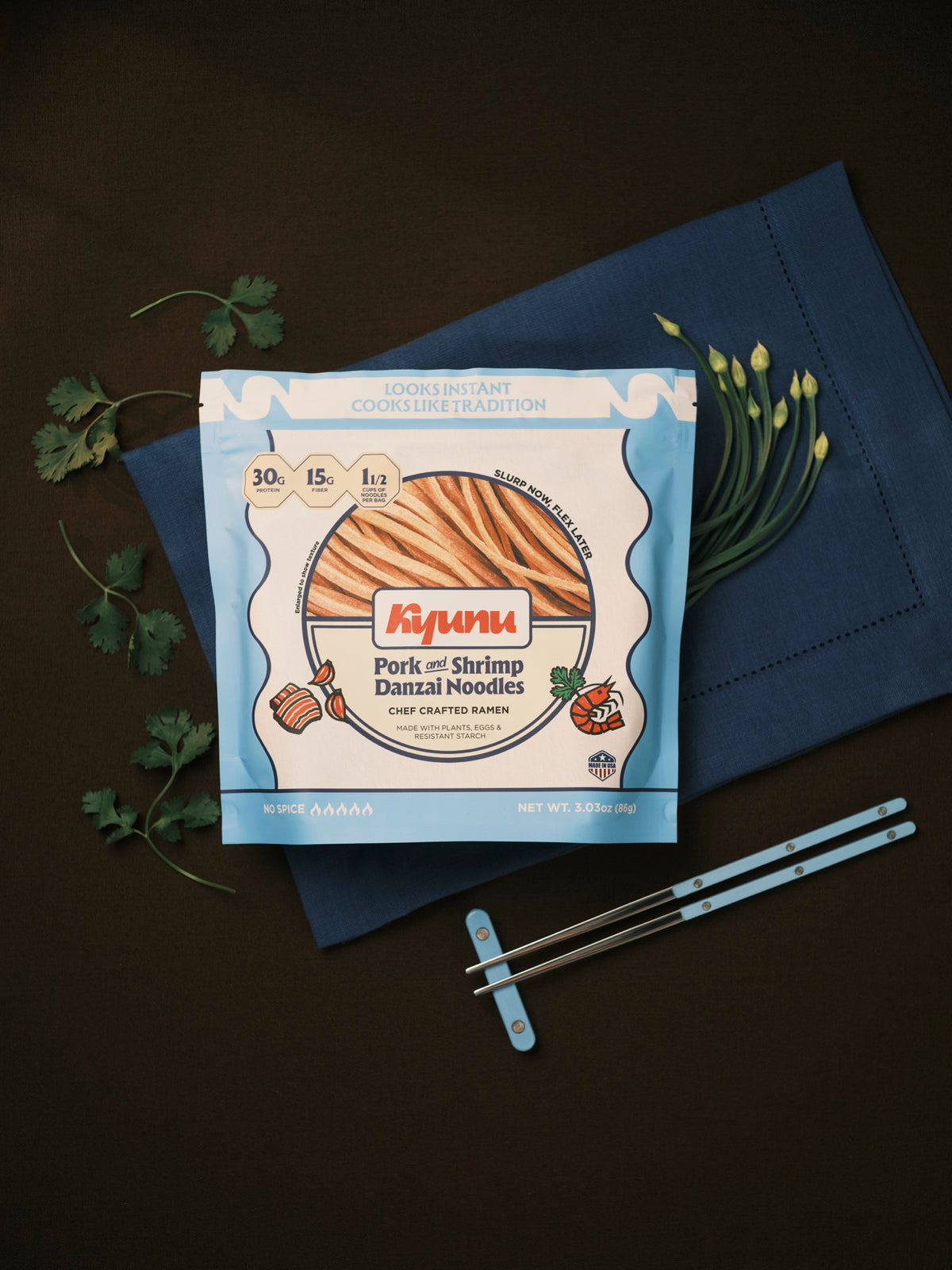 KYUNU Taiwanese Pork & Shrimp Danzai, Air Dried Egg Ramen, 30g Protein, 15g Fiber - 0.5lb