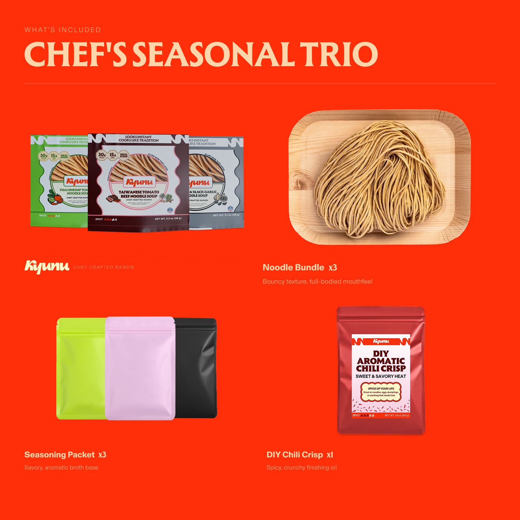 KYUNU Chef's Seasonal Trio & Chili Crisp - 2.1lb