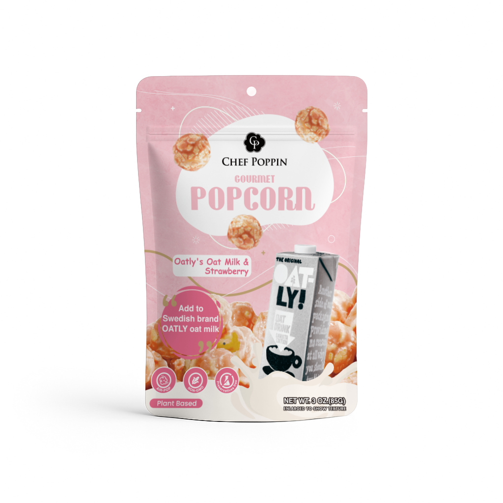 Chef Poppin Oatly’s Oatmilk & Strawberry Gourmet Coated Popcorn - 85g