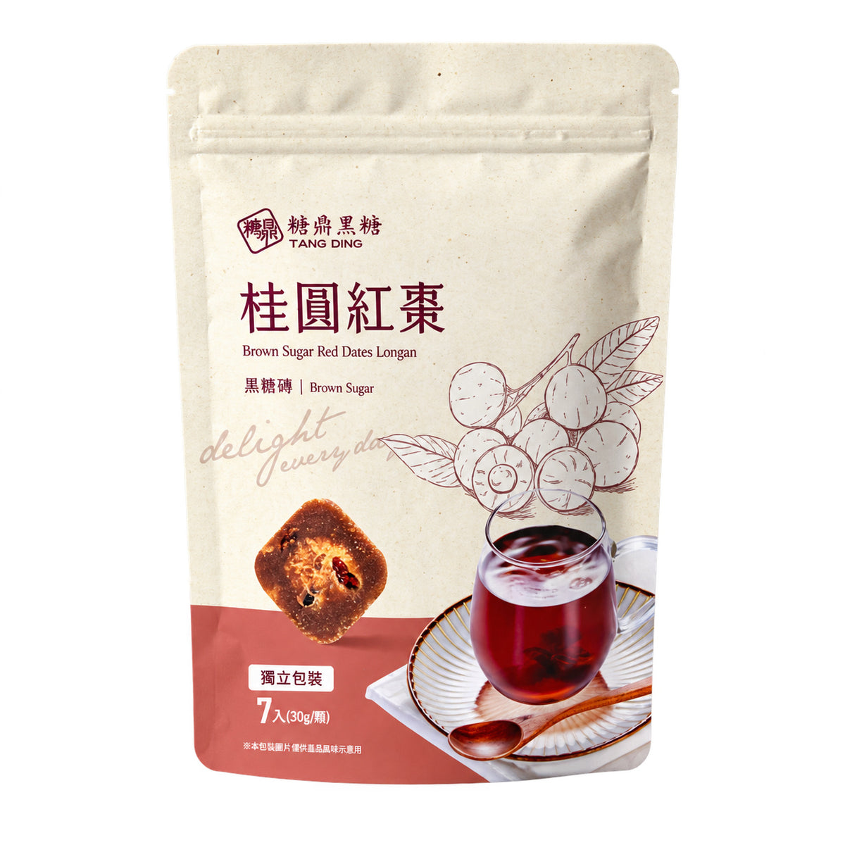 Tang Ding Four-in-One Brown Sugar Ginger Tea, 7 Servings - 210g