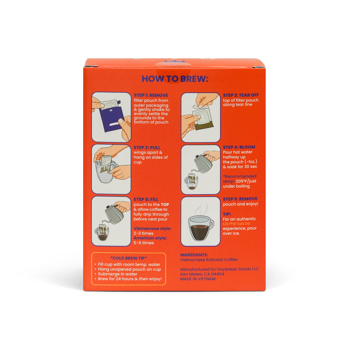 Daybreak Vietnamese Coffee Pour-over Pouches DARK ROAST (7 count) - 84g