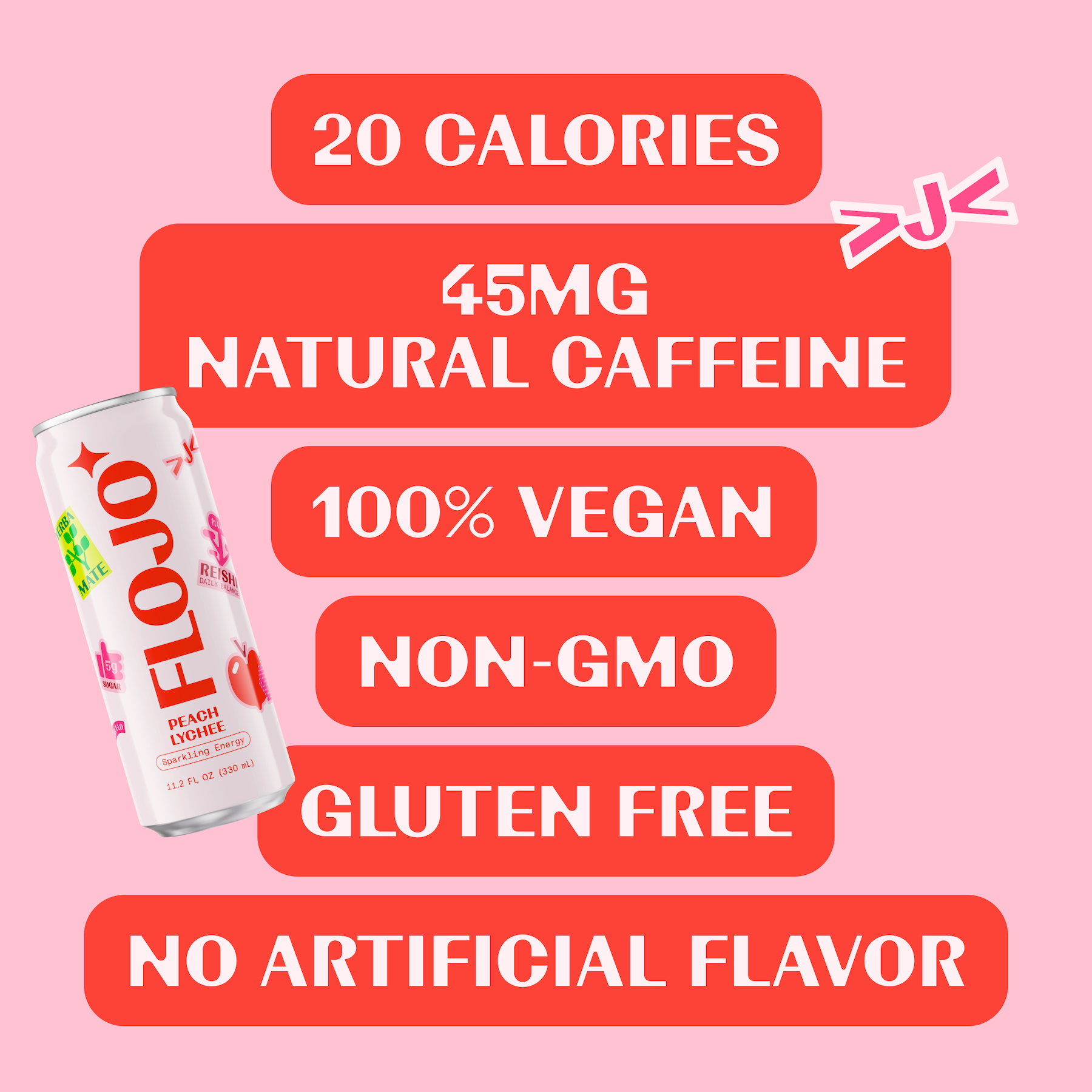 FLOJO ピーチライチ スパークリングエナジードリンク - 330ml x 4本パック - 1.49kg