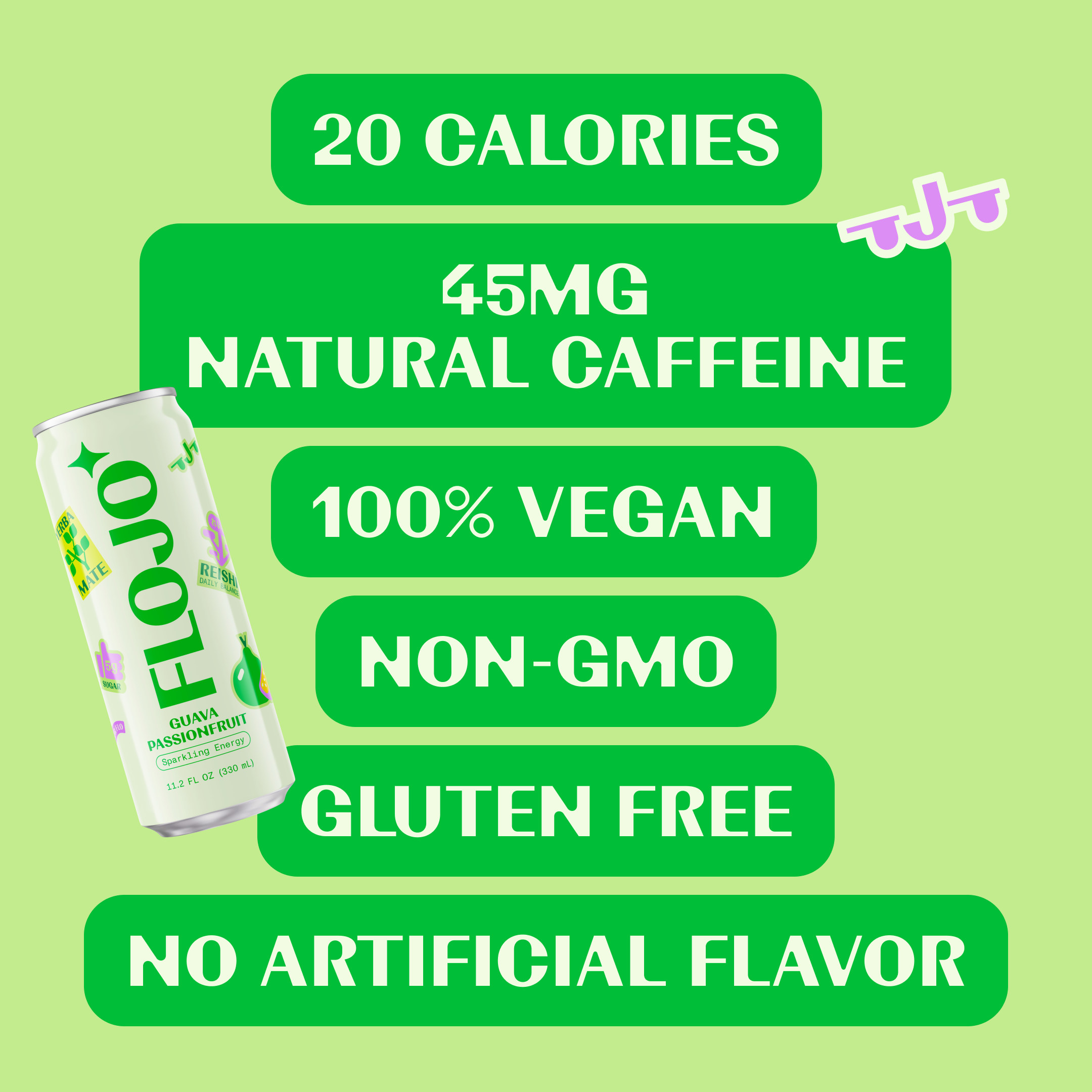 FLOJO Guava Passionfruit Sparkling Energy - 330ml x 4 Pack