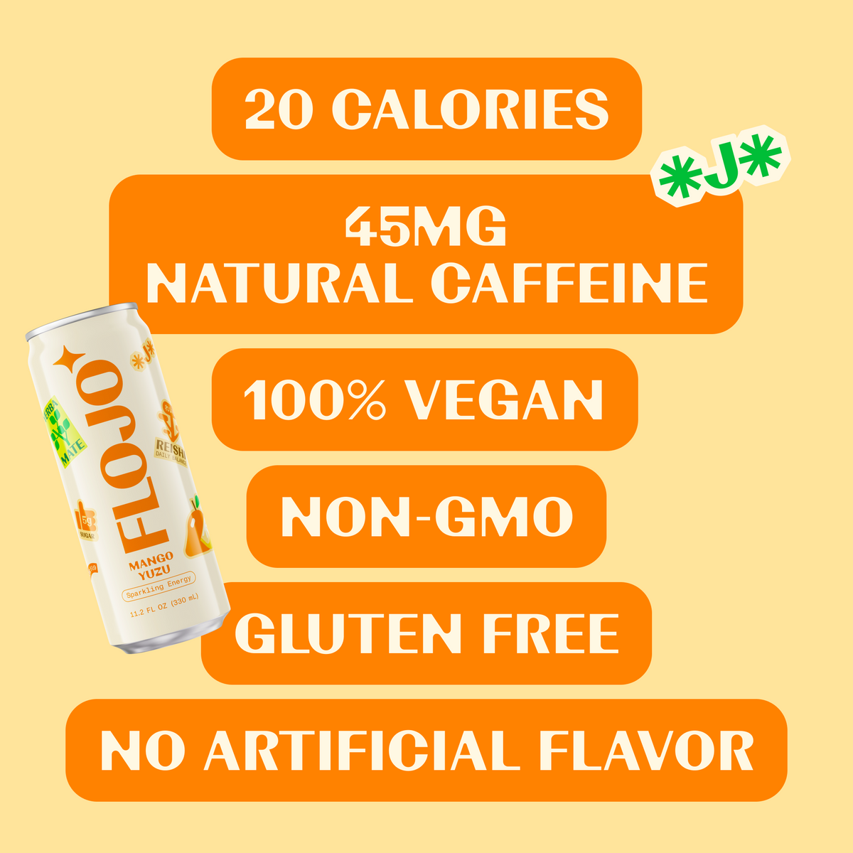 FLOJO Mango Yuzu Sparkling Energy - 330ml x 4 Pack