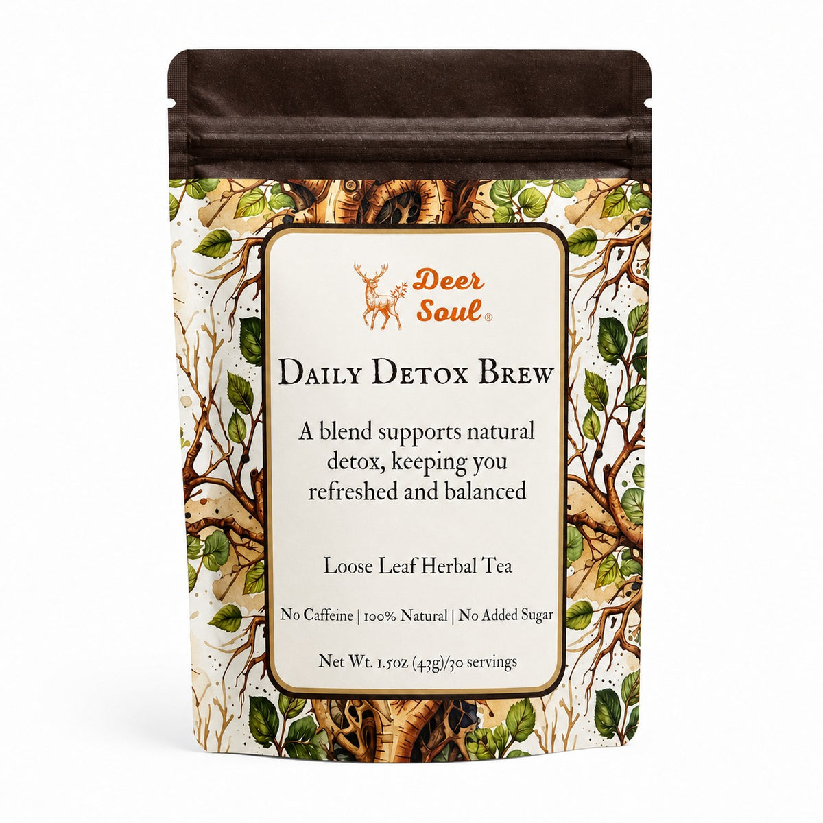 Deer Soul Daily Detox Brew, Organic Roasted Dandelion Root & Burdock Tea, Loose Leaf - 1.5oz