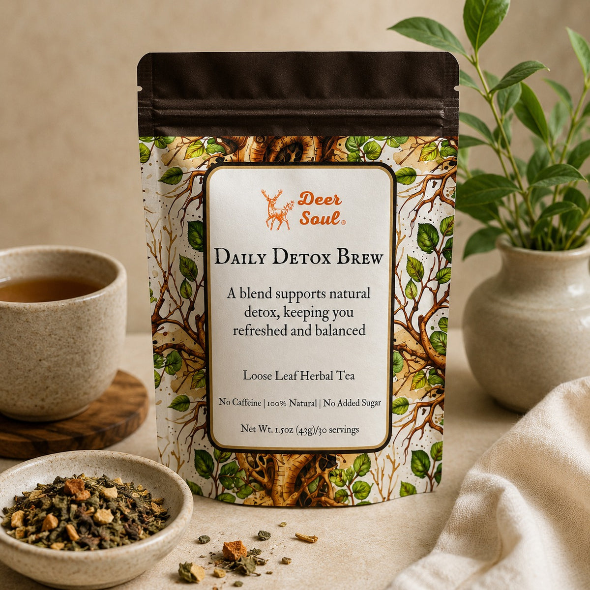 Deer Soul Daily Detox Brew, Organic Roasted Dandelion Root & Burdock Tea, Loose Leaf - 1.5oz
