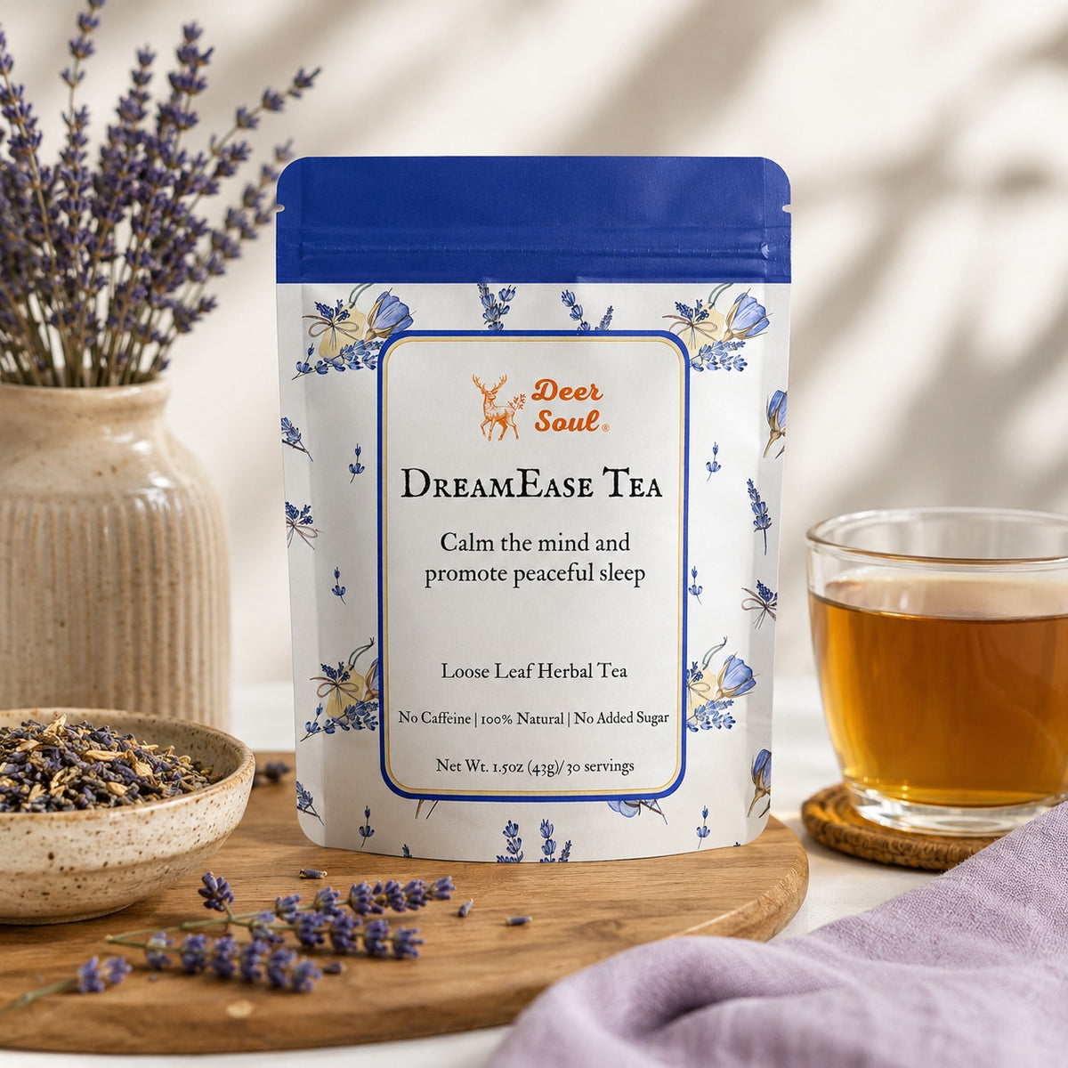 Deer Soul DreamEase Organic Bedtime Tea, Chamomile Lavender & Passion Flower - 1.5oz