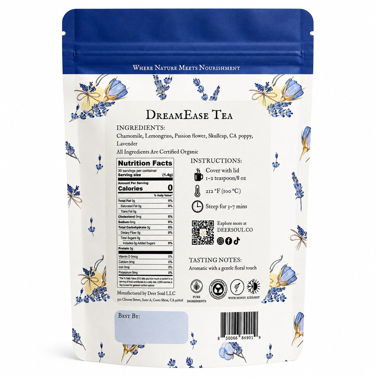 Deer Soul DreamEase Organic Bedtime Tea, Chamomile Lavender & Passion Flower - 1.5oz