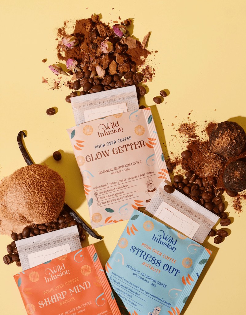 Wild Infusion Single Served Pour Over Botanical Mushroom Coffee | Variety Pack | ALL IN Coffee | 10 Packs 110g, additional package view 3