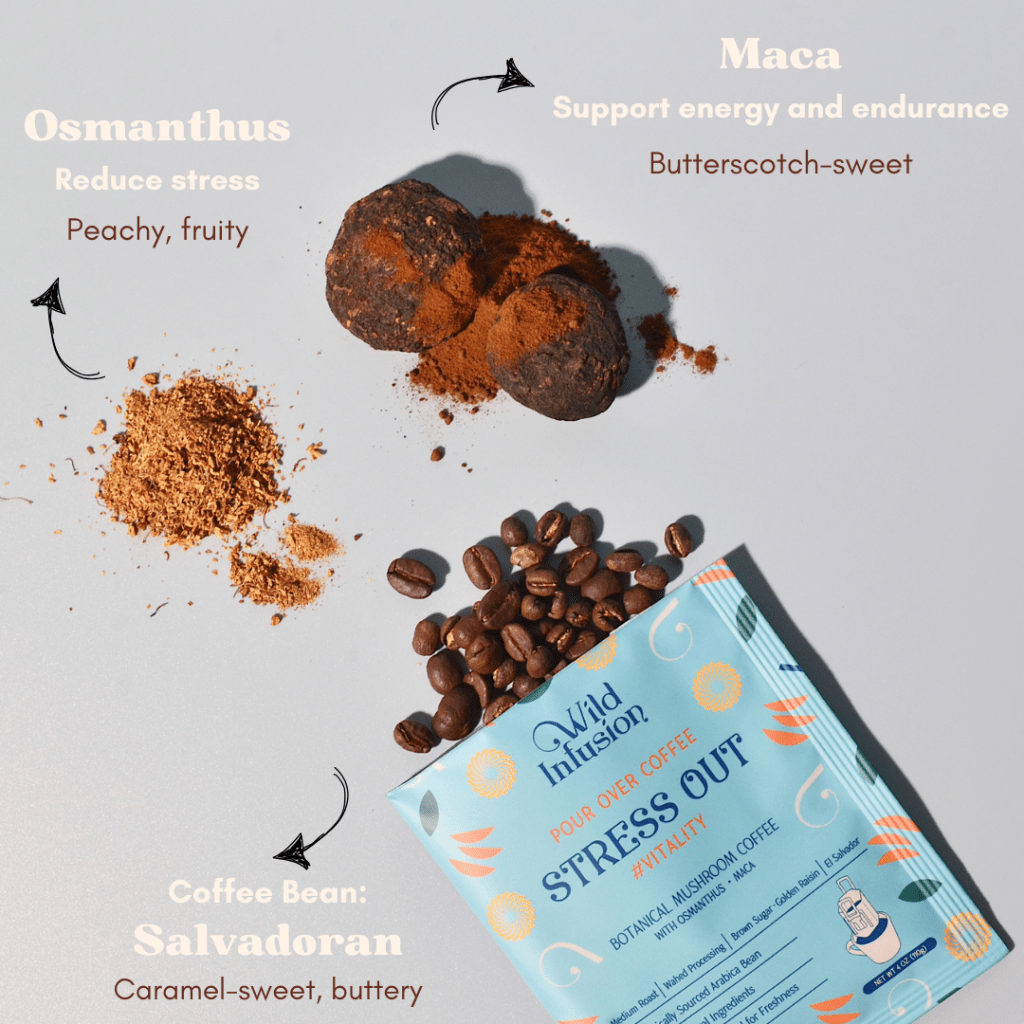 Wild Infusion Single Served Pour Over Botanical Mushroom Coffee | Variety Pack | ALL IN Coffee | 10 Packs 110g, additional package view 5