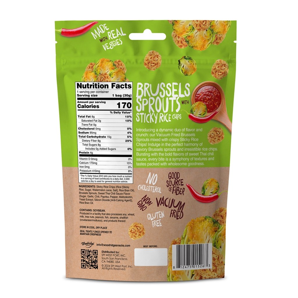 Woodridge Snacks Brussels Sprouts w/ Sticky Rice Chips Sweet Thai Chili (1.06 oz.) - 30g - ding-go