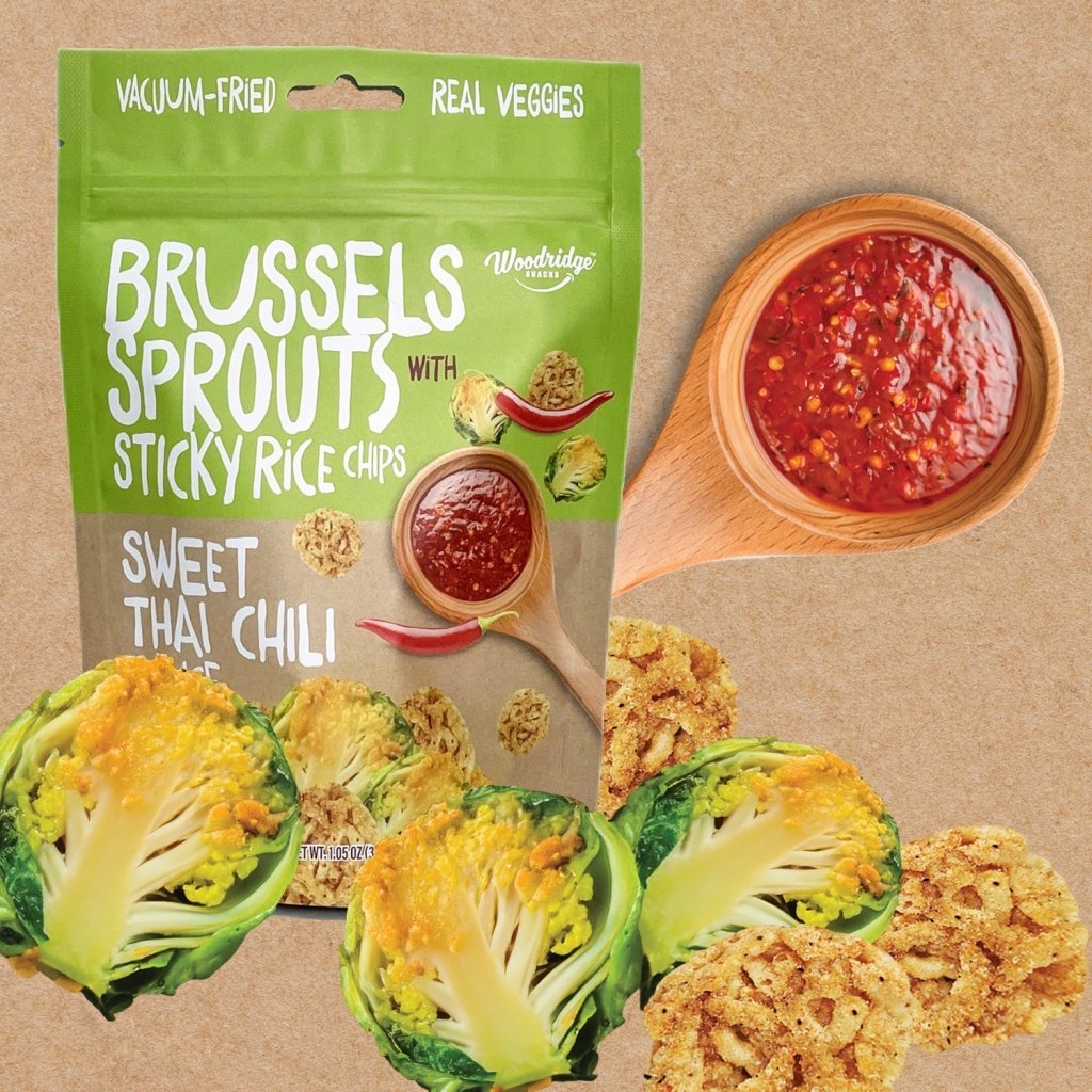 Woodridge Snacks Brussels Sprouts w/ Sticky Rice Chips Sweet Thai Chili (1.06 oz.) - 30g - ding-go