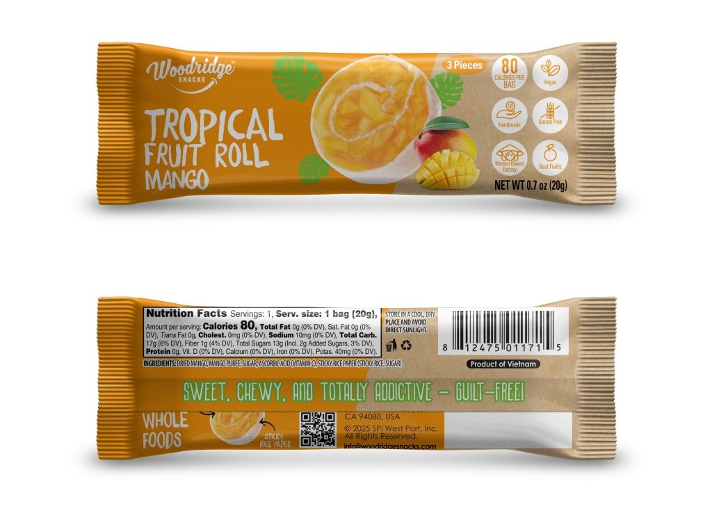 Woodridge Snacks Tropical Fruit Rolls Mango Flavor (0.7 Oz./packs) - 20g - ding-go